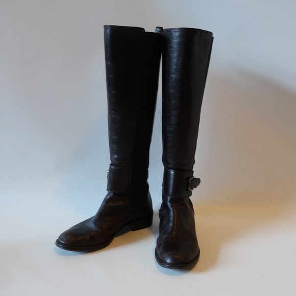 VIA SPIGA BROWN LEATHER TEXTILE TALL BOOTS 8 * - Picture 1 of 11